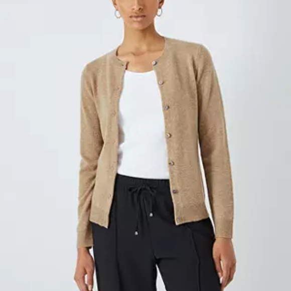 *SOLD* Lord & Taylor 100% Cashmere Crew Neck Cardigan Sweater Tan - Picture 2 of 16